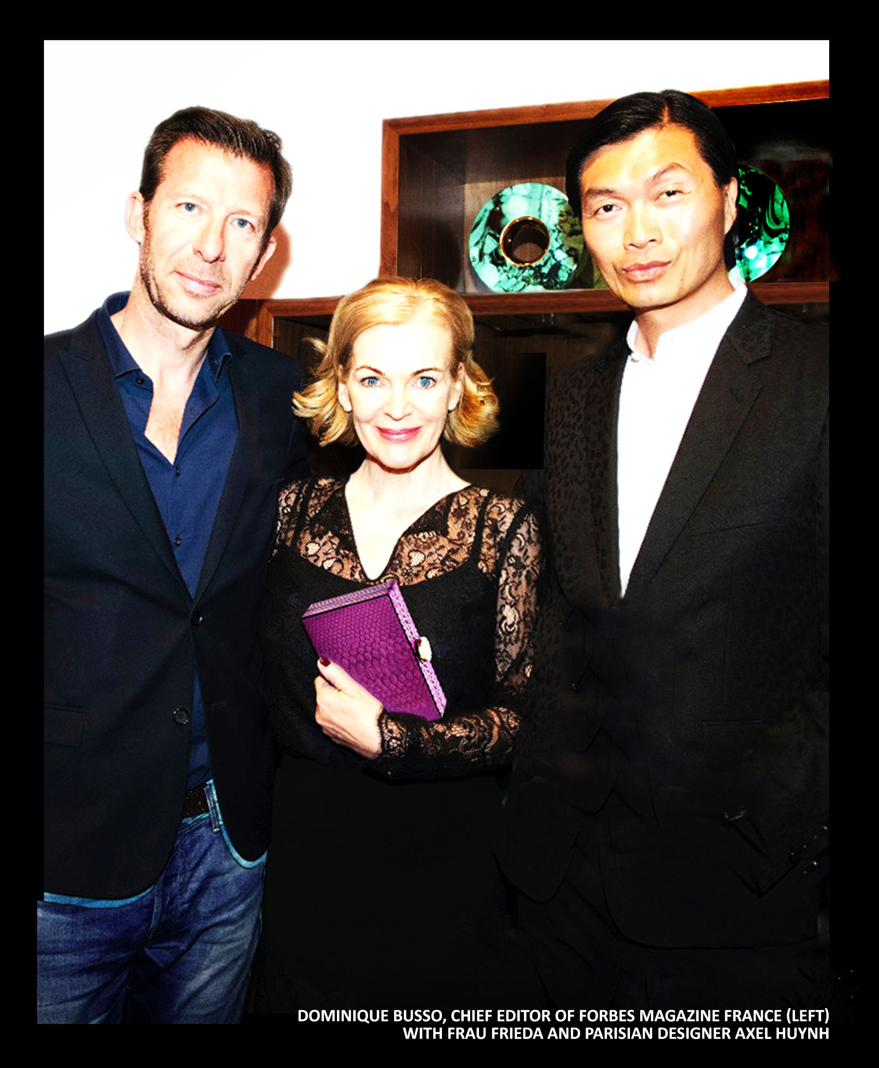 Dominique Busso (Forbes Magazin) with Frieda Vogel and Axel Huynh - Frau Frieda - Festival de Cannes 2019